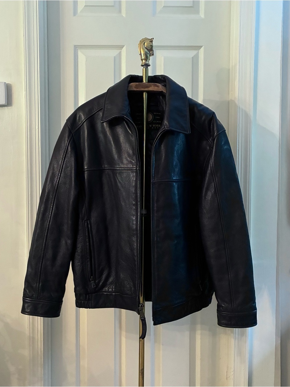 Andrew Marc Black Leather Bomber Jacket